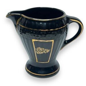 Hall China Foreman Family Creamer Mid Century Modern Black &‎ Gold